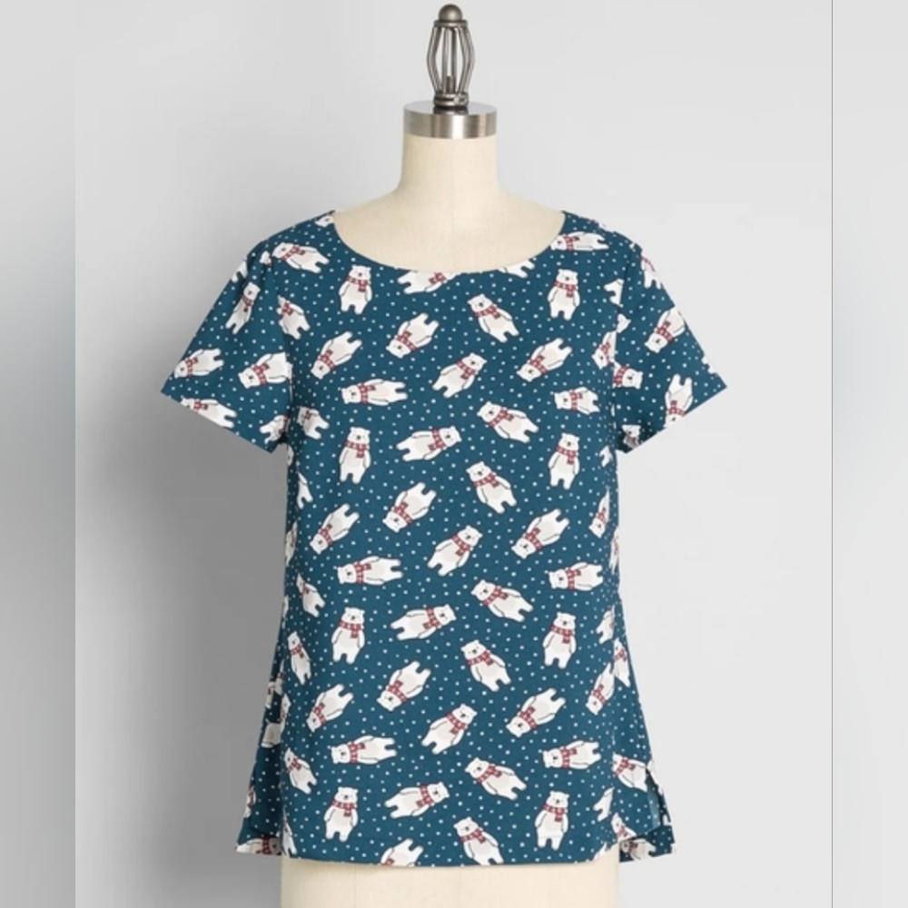 NWT Modcloth Polar Bear and Polka Dot Blouse